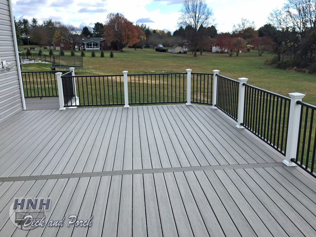 TimberTech Reserve deck, Driftwood decking, Westbury black aluminum railing